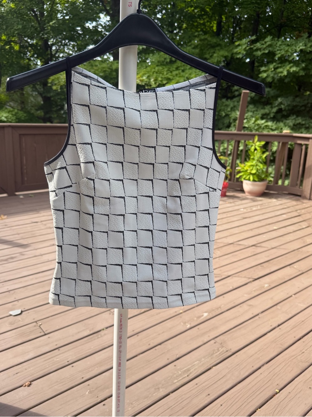 bebe Black & White Geometric Tank Top medium